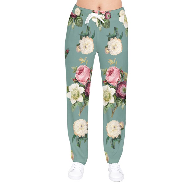 Victorian Floral Women Velvet Drawstring Pants