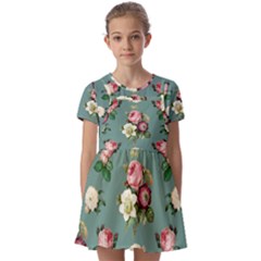 Victorian Floral Kids  Short Sleeve Pinafore Style Dress