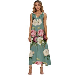 Victorian Floral V-neck Sleeveless Loose Fit Overalls