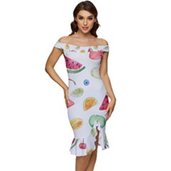 Fruit! Off Shoulder Ruffle Split Hem Bodycon Dress by fructosebat