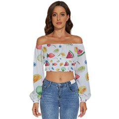 Fruit! Long Sleeve Crinkled Weave Crop Top