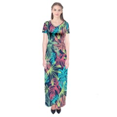 Neon Leaves Short Sleeve Maxi Dress by fructosebat