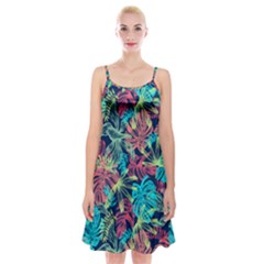 Neon Leaves Spaghetti Strap Velvet Dress by fructosebat