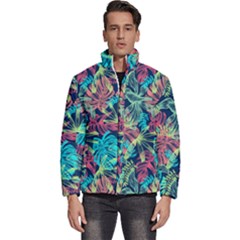 Neon Leaves Men s Puffer Bubble Jacket Coat by fructosebat