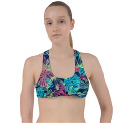 Neon Leaves Criss Cross Racerback Sports Bra by fructosebat