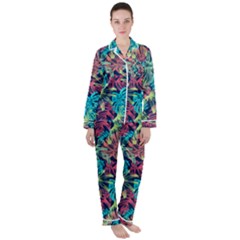 Neon Leaves Women s Long Sleeve Satin Pajamas Set	 by fructosebat