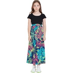 Neon Leaves Kids  Flared Maxi Skirt by fructosebat