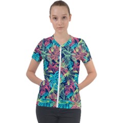 Neon Leaves Short Sleeve Zip Up Jacket by fructosebat