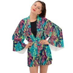 Neon Leaves Long Sleeve Kimono by fructosebat