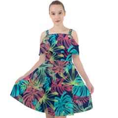 Neon Leaves Cut Out Shoulders Chiffon Dress by fructosebat