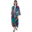 Neon Leaves Maxi Satin Kimono View1