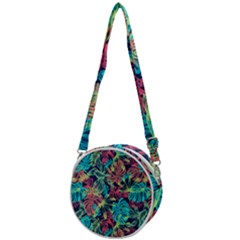 Neon Leaves Crossbody Circle Bag by fructosebat