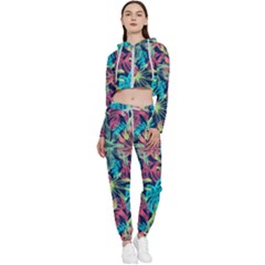 Neon Leaves Cropped Zip Up Lounge Set by fructosebat