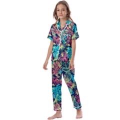 Neon Leaves Kids  Satin Short Sleeve Pajamas Set by fructosebat