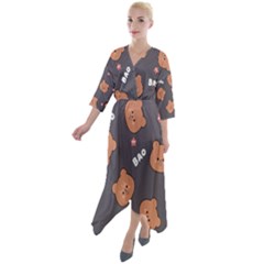 Bears! Quarter Sleeve Wrap Front Maxi Dress