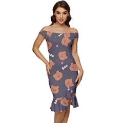 Bears! Off Shoulder Ruffle Split Hem Bodycon Dress