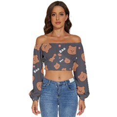 Bears! Long Sleeve Crinkled Weave Crop Top