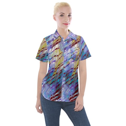 Abstract Ripple Women s Short Sleeve Pocket Shirt by bloomingvinedesign