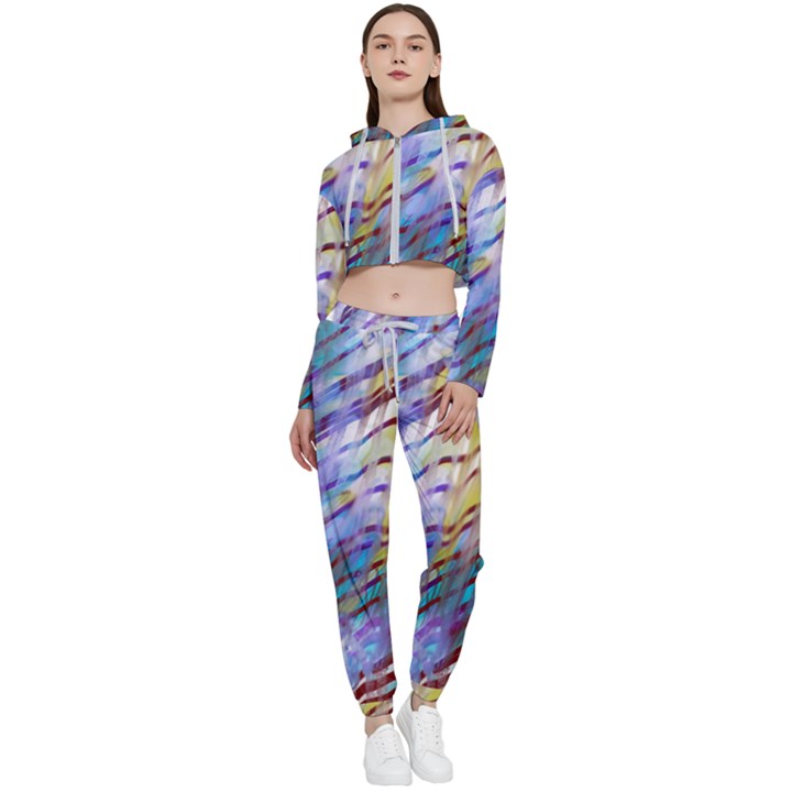 Abstract Ripple Cropped Zip Up Lounge Set