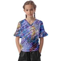 Abstract Ripple Kids  V-neck Horn Sleeve Blouse by bloomingvinedesign