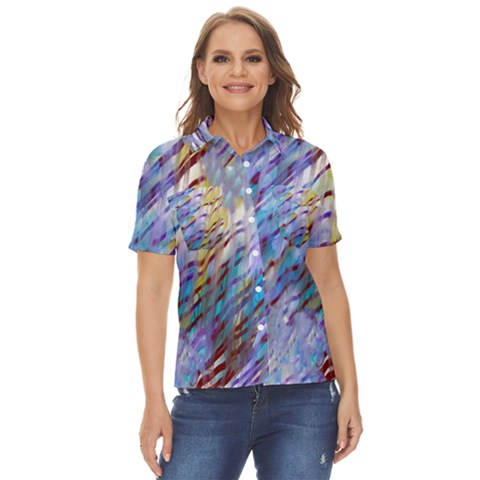 Abstract Ripple Women s Short Sleeve Double Pocket Shirt by bloomingvinedesign