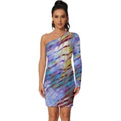 Abstract Ripple Long Sleeve One Shoulder Mini Dress by bloomingvinedesign