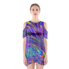 Abstract With Blue Shoulder Cutout One Piece Dress by bloomingvinedesign