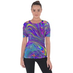 Abstract With Blue Shoulder Cut Out Short Sleeve Top by bloomingvinedesign