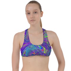 Abstract With Blue Criss Cross Racerback Sports Bra by bloomingvinedesign