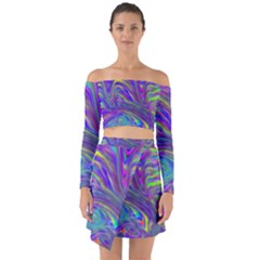 Abstract With Blue Off Shoulder Top With Skirt Set by bloomingvinedesign