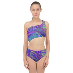 Abstract With Blue Spliced Up Two Piece Swimsuit by bloomingvinedesign