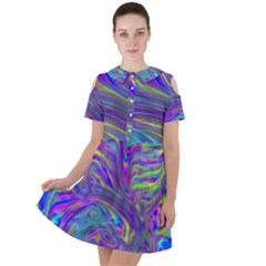 Abstract With Blue Short Sleeve Shoulder Cut Out Dress  by bloomingvinedesign