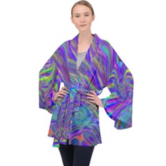 Abstract With Blue Long Sleeve Velvet Kimono  by bloomingvinedesign