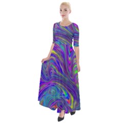 Abstract With Blue Half Sleeves Maxi Dress