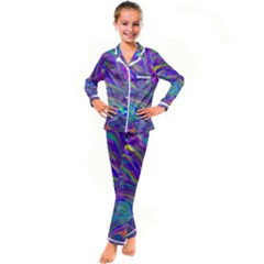 Abstract With Blue Kid s Satin Long Sleeve Pajamas Set by bloomingvinedesign