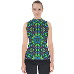 Blue Green Kaleidoscope Mock Neck Shell Top by bloomingvinedesign