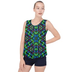 Blue Green Kaleidoscope Bubble Hem Chiffon Tank Top