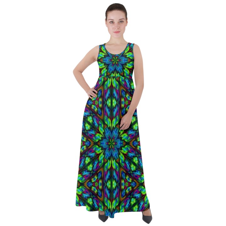 Blue Green Kaleidoscope Empire Waist Velour Maxi Dress