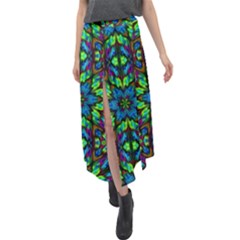 Blue Green Kaleidoscope Velour Split Maxi Skirt