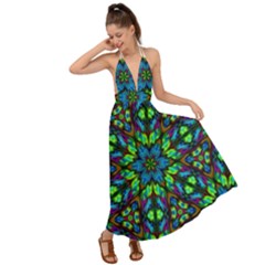 Blue Green Kaleidoscope Backless Maxi Beach Dress by bloomingvinedesign