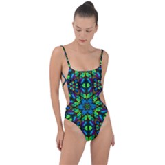 Blue Green Kaleidoscope Tie Strap One Piece Swimsuit by bloomingvinedesign