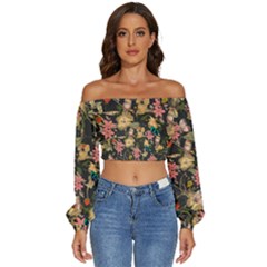 Bethany  Long Sleeve Crinkled Weave Crop Top