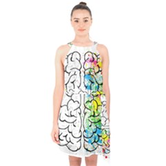 Brain-mind-psychology-idea-drawing Halter Collar Waist Tie Chiffon Dress