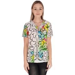 Brain-mind-psychology-idea-drawing Women s V-neck Scrub Top by Jancukart