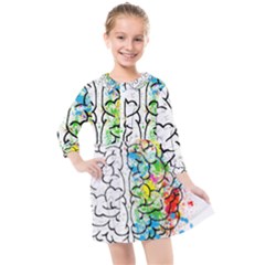 Brain-mind-psychology-idea-drawing Kids  Quarter Sleeve Shirt Dress by Jancukart