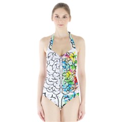 Brain-mind-psychology-idea-drawing Halter Swimsuit