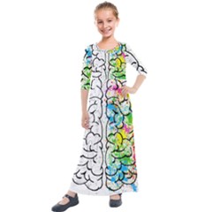 Brain-mind-psychology-idea-drawing Kids  Quarter Sleeve Maxi Dress