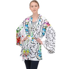 Brain-mind-psychology-idea-drawing Long Sleeve Velvet Kimono  by Jancukart