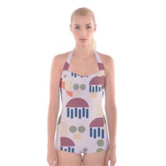 Art Background Abstract Design Boyleg Halter Swimsuit 