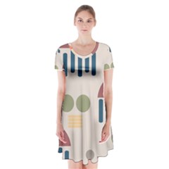 Art Background Abstract Design Short Sleeve V-neck Flare Dress